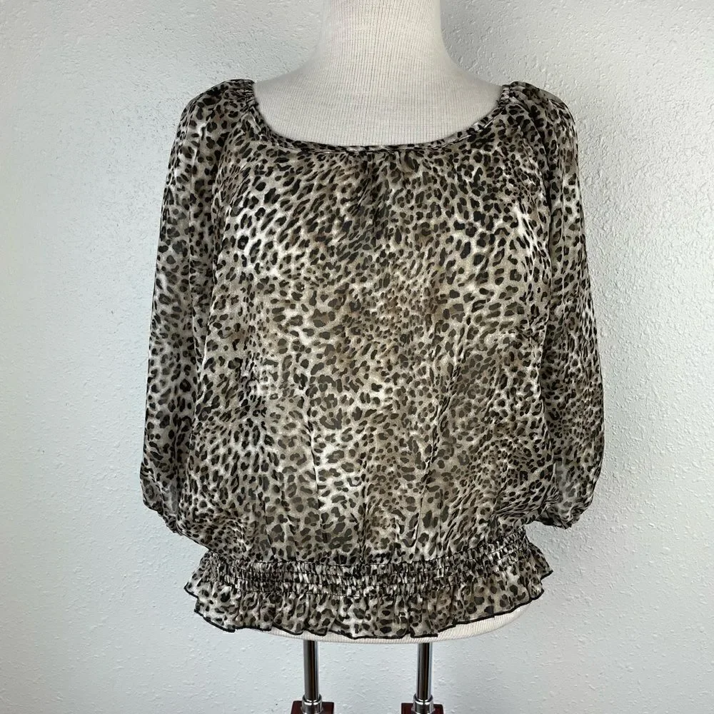 Bar & Chic Leopard Print Blouse Top Size S EUC